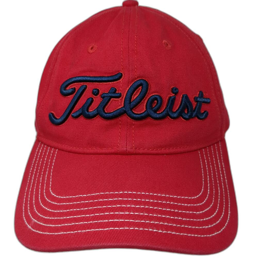 Titleist Baseball Cap Red OSFM Adjustable Cotton Blue Logo Contrast Stitch Hat